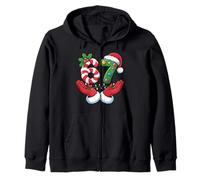 Xmas 67 Hands Gesture Candy Canes Santa Zip Hoodie