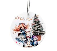 Xmas Alice In Wonderland - Christmas Tree Flat Bauble Hanging Decoration Keepsake Gift With Organza Gift Pouch - For Best Friend/Family - Female Gift For Her