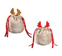 Xmas Bag 2pcs Lint Decorative Candy Bags with Antler Decor | Household Organization, Candy and Dessert Packaging, Trinkets Holder, Holiday Wrapping, Christmas Season Halloween