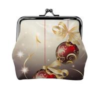 Xmas Balls with Swirled Ribbons and Stars Prints Coin Purse Kiss Lock Pu Leather Mini Pouch Wallet Change Bag for Women Girls Kids