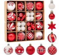 Xmas Baubles, 42pcs Red and White Christmas Tree Baubles Christmas Hanging Ball Ornaments Decor Xmas Tree Decorations Shatterproof Balls Seasonal Decorative Winter Holiday Party Home