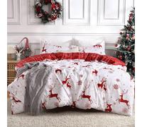 Xmas Bedding Sets Merry Christmas Duvet Cover Sets Superking Duvet Sets, Premium Brushed Microfiber with 2 Pillowcase Zipper Luxury Easy Care Super Soft Bedding Collections 260x220 cm Reindeer
