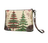 Xmas Buffalo Plaid Leather Clutch Bag for Women, Christmas Tree Wristlet Purse with Detachable Strap Evening Handbag, Ladies Long Wallet for Wedding Party Travel Business