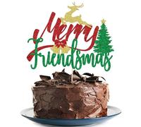 Xmas Cake Topper,Glittery Xmas Holiday Cake,Merry Christmas Theme New Year Holiday Party Cake Decorations Red