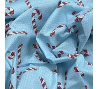 Xmas Candy Cane & Pin Spots Christmas Polycotton Fabric, Sky