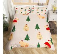 Xmas Capybara Bedding Sets Double Christmas Tree Comforter Cover, Cute Animal Bed Set Festival Theme Duvet Cover, Beige Green Red Quilt Cover Kids Boys Girls Kawaii Room Decor (Zipper Closure)