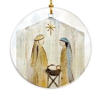 Xmas Ceramic Hanging Holy Family Nativity Mary Joseph Plaque Bauble | Christmas Ceramic Hanging with Gold Rope Xmas Ornaments for Party Birthday Xmas Gifts