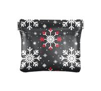 Xmas Childish Snowflake Hexagon Pattern White Red Black Women Men Leather Coin Purses Portable Mini Makeup Bag for Women Girls