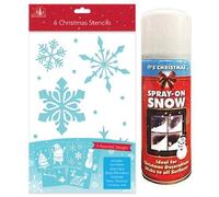 Xmas Christmas Snow Spray & 6 Window Stencils Christmas Decoration Bundle