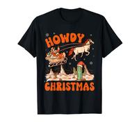 Xmas Cowboy Funny Howdy Costume Howdy Santa Retro Vintage Western T-Shirt - Unisex Adults - Black - Short Sleeve - Small