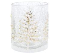 Xmas Crackle White Tree Tealight Holder Large - Festive Glass Candle Holder