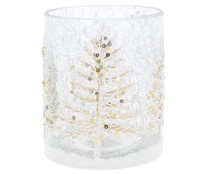 Xmas Crackle White Tree Tealight Holder Large - Festive Glass Candle Holder