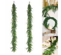 Xmas Decor,Artificial Norfolk Pine Garlands, Real Touch Winter Pine Garland, Green Artificial Greenery Garland for Table, Mantle, Wall, Indoor, Outdoor Christmas Decorations 6 FT/180cm (2pcs Green)