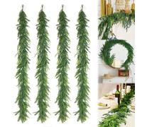 Xmas Decor,Artificial Norfolk Pine Garlands, Real Touch Winter Pine Garland, Green Artificial Greenery Garland for Table, Mantle, Wall, Indoor, Outdoor Christmas Decorations 6 FT/180cm (4pcs Green)