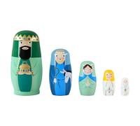 Xmas Decor Ornament Wooden Russian Nesting Doll 5-piece Set For Christmas And Easter Gifts Family Room Decoration Christmas Crafts Decorative Items