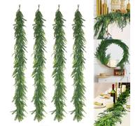 Xmas Decor, Real Touch Greenery Garland for Table, Mantle, Wall,Artificial Norfolk Pine Garland for Indoor/Outdoor Christmas Decor,6 FT/180CM (4)