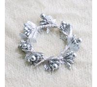 Xmas Decorations 4 Pillar Candle Rings Wreaths Candle Wreath Artificial Mistletoe Wreaths With Pearl Accents Mini Floral Wreath Front Door For Pillar Holder Home Decoration (Silver, One Size)