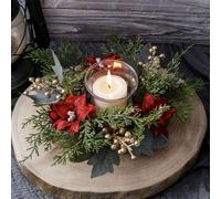 Xmas Decorative Ornament Needle Candlestick Wreath for Christmas Table Decoration Artificial Leaves Candle Ring Candlestick Garland Home Decor Ornaments for Window Home