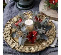 Xmas Decorative Ornament Needle Candlestick Wreath for Christmas Table Decoration Artificial Leaves Candle Ring Candlestick Garland Home Decor Ornaments for Window Home
