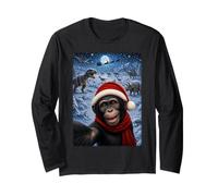 Xmas Dinosaurs Moon Night Starry Bonobo Chimpanzee Christmas Long Sleeve T-Shirt