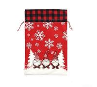 Xmas Drawstring Present Bag, 37X56cm Flannel Fabric With Reindeer And Sleigh Prints, Candy Sack Or Party Favor Holder For Celebrations(Three Red Rudolphs)