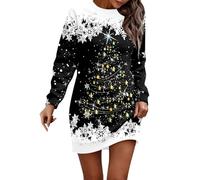 Xmas Dresses, Christmas Tunics for Women UK Women Long Sleeve Loose Plain Plus Size Maxi Dresses Mrs Christmas Dress Maxi for UK Plus Size Costumes Long Sleeve Santa Print Ladies Xmas Festive Black