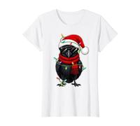 Xmas Festive Lights Raven Bird Santa Hat Crow Bird Christmas Value Graphic T-Shirt, Women, White, XL