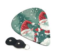 Xmas Funny Gnome Printed Guitar Picks, 6 Pack with Leather Keychain Pick Holder - 0.46mm, 0.71mm, 0.96mm Assorted Thickness for Acoustic Ukulele, Electric Guitar, Acoustic Guitar, Bass