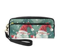 Xmas Funny Gnome Printed Leather Makeup Bags with Wrist Strap Portable Travel Toiletry Bag Cosmetic Organizer Bag for Women