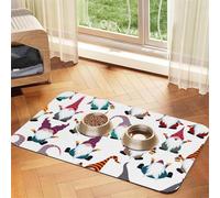 Xmas Funny Gnomes Absorbent Leather Pet Tablecloth Non-Slip Dining Pad For Puppy Kitten Food Water Bowls