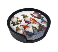Xmas Funny Gnomes Coasters For Drinks Set Of 6 Leather Tea Cup Coaster Drink Coasters For Cup Kitchen Bar Home Decor Housewarming Gift