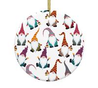 Xmas Funny Gnomes Print Christmas Tree Ceramic Round Hanging Ornaments,Xmas Decoration Keepsake 2025