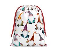 Xmas Funny Gnomes Print Drawstring Gift Bags For Christmas,Holiday Party Gift Wrapping Bag Assorted Sizes