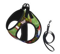 Xmas Funny Gnomes Print Pet Vest Harnesses Leash Set Reflective Puppy Vest Dogs Walking Training Dog Harness