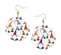 Xmas Funny Gnomes Print Piercing Round Leather Earrings Set 1 Pair Stylish Leather Earrings Dangle Hoop For Women Jewelry Gifts