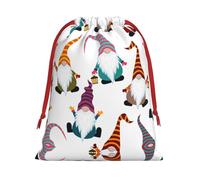 Xmas Funny Gnomes Print Ultra Soft Plush Gift Bags, Drawstring Christmas Party Candy Treat Favors, Xmas Holiday Sacks, Wedding Jewelry Pouches