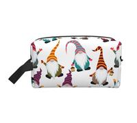 Xmas Funny Gnomes Printed Double Sided Storage Bag, Large Makeup Pouch with Black Lining for Travel and Home