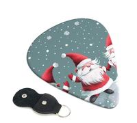 Xmas Funny Gnomes Printed Guitar Picks, 6 Pack with Leather Keychain Pick Holder - 0.46mm, 0.71mm, 0.96mm Assorted Thickness for Acoustic Ukulele, Electric Guitar, Acoustic Guitar, Bass