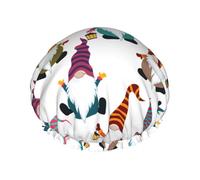 Xmas Funny Gnomes Printed Hair Cover, Dual Layer Bathing Cap For Thick Hair, Reusable Headgear For Women