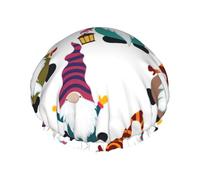 Xmas Funny Gnomes Printed Hair Wrap, Double Layer Shower Cap For Women, Reusable Hair Protector For Bathing