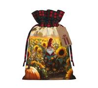 Xmas Funny Gnomes Printing Cute Color Matching Plaid Christmas Bag Drawstring Design For Christmas Party Gift Packaging