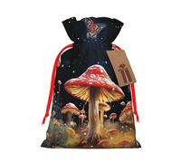 Xmas Gift Bags Xmas Treat Bags Reusable Christmas Bags for Gifts Moth Behind Mushroom Gift Bags with Tags Party Supplies