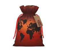 Xmas Gift Bags Xmas Treat Bags Reusable Christmas Bags for Gifts Red and Brown World Map Gift Bags with Tags Party Supplies