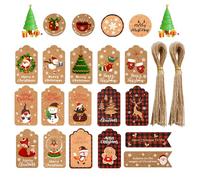 Xmas Gift Tags,100Pcs Christmas Labels for Presents,Kraft Gift Tags with String,Vintage Paper Labels with 100Pcs String,Santa WrappingTags for Christmas Tree Decoration and Presents Wrapping