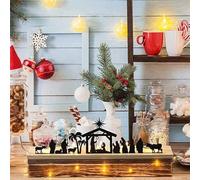 Xmas Gifts Nativity Scene Nativity Sets For Christmas Indoor Black Metal Nativity Set With Wood Base People Nativity Set Tree Nativity For Christmas Table Decoration