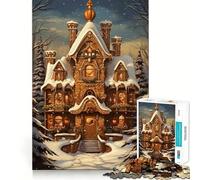 Xmas Gingerbread House Jigsaw Puzzle1000 Pieces Thinking Skill Game Seamless Fit Precise Pieces Family Fun Night Activity (38x52cm)