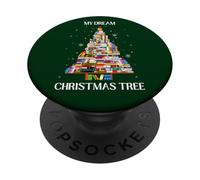 Xmas Greetings book addict Cute Christmas tree with books PopSockets Adhesive PopGrip
