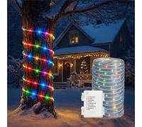 XMAS HAUS 10M Multi-Colour Festive Christmas Rope Light 100 Micro LEDs, Battery Operated, 8 Function Controller, Outdoor Use, Clear Tube