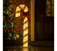 Xmas Haus 150Cm Festive Christmas Outdoor Led Candy Cane Walking Stick Light 80 Warm White Leds (10% Flash), Metal Fabric, 5M