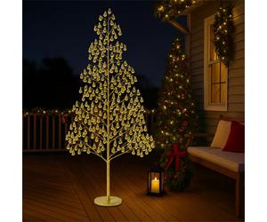Xmas Haus 180Cm Outdoor Led Christmas Tree With Gold Balls Festive Light 1000 Warm White Leds, Copper Wire, Resin Base, 5M Cable & Ip20 Tran